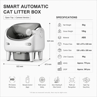 Bac à litière intelligent automatique pour chat en plastique avec caméra HD, contrôle par application, écologique, grande capacité, sécurité multi-capteurs, contrôle des odeurs