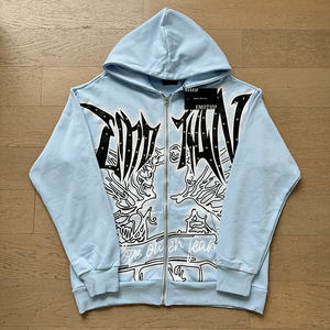 MIXED EMOTION T-shirts Top Quality Heavyweight 100% Cotton High Street Diamond Pure Cardigan Zipper Hoodie Set para hombres y mujeres - Product Image 2