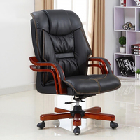 Chaise de bureau de direction de luxe en bois massif à dossier haut, pivotante en cuir, ergonomique