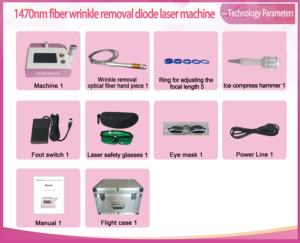 เครื่องเลเซอร์ไดโอด 1470 นาโนเมตร สำหรับฟื้นฟูผิวหน้า พร้อมหัวประคบเย็นแบบค้อน  ลำแสงเล็งเป้าหมาย 650 นาโนเมตร สายไฟเบอร์ยาว 2 เมตร สำหรับการต่อต้านริ้วรอยแบบไม่รุกล้ำ - Product Image 5