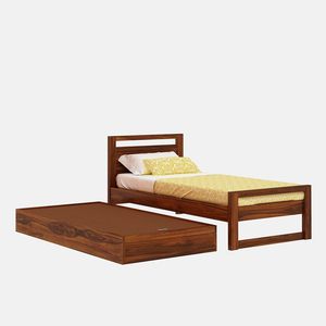 Premium <b>Solid</b> Sheesham <b>Wood</b> <b>Single</b> <b>Bed</b> with Pull-Out Trundle <b>Bed</b>, Natural Honey Walnut Finish Wooden <b>Bed</b> bulk price collection - Product Image 4