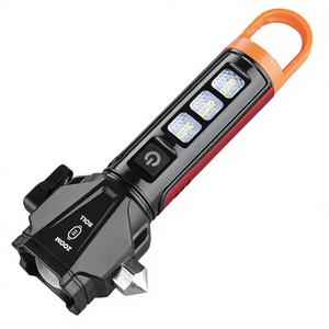 ค้อนนิรภัยแบบพกพา รุ่นใหม่ พร้อมไฟฉายด้านข้างแบบชาร์จ USB ที่มีใบมีดตัด  ไฟฉายเลเซอร์สีขาวอเนกประสงค์  วัสดุอะลูมิเนียม สำหรับรถยนต์ - Product Image 1
