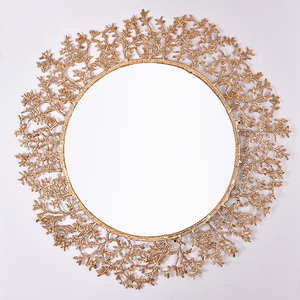 <span class=keywords><strong>Grand</strong></span> <span class=keywords><strong>miroir</strong></span> mural de maquillage en <span class=keywords><strong>cuivre</strong></span>, design luxueux, avec branches, en verre irrégulier - Product Image 1