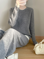 Ensemble en cachemire tricoté personnalisé, élégant, automne-hiver, décontracté, fin, respirant, couleur unie, 100% cachemire pur, ensemble pour femmes