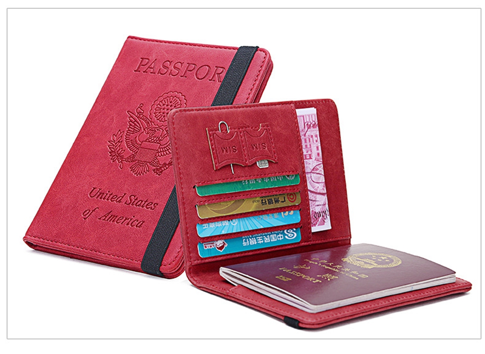 2 Custodie In Pelle Per Passaporto - Portadocumenti Con Fascia Elastica, Grigio E Azzurro - Foto 4