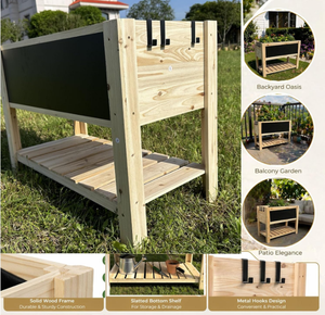 Nouvelle Conception Jardinière Surélevée en Bois pour Enfants, Bac de Jardinage Parent-Enfant avec Tableau Noir et Étagère de Rangement - Product Image 6