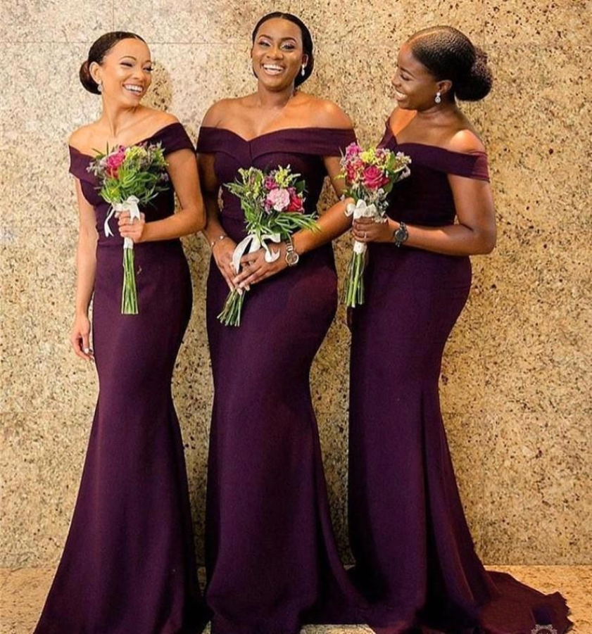 purple african bridesmaid dresses One Shoulder African Bridesmaid Dresses Floor Length Side Slit Cheap  Wedding Guest Dress Modest Chiffon Bridesmaid Prom Gowns