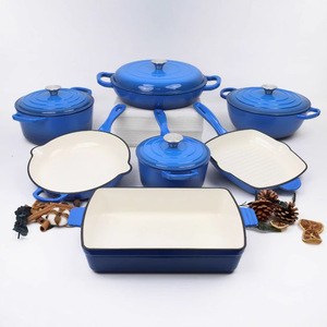 Ensemble de 7 casseroles en fonte émaillée de plusieurs couleurs, multifonctionnelles, antiadhésives, pour la maison - Product Image 1