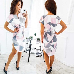 Vestidos de carrera para mujer Estampado floral Patrón geométrico Ropa con cinturón Tendencias de moda de verano 2024 Falda larga formal <span class=keywords><strong>Vestido</strong></span> de oficina - Product Image 4