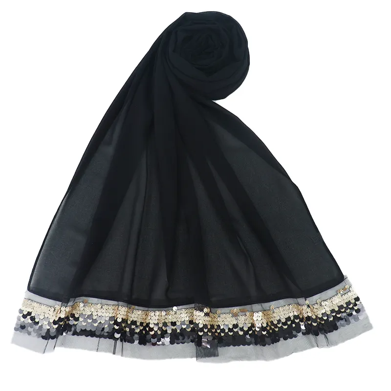 Premium gasa lentejuelas hijab bufanda seda brillante bufanda de mujer alta moda 180cm * 70cm 10 colores en stock