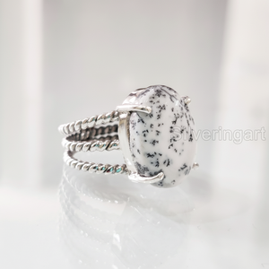 แหวนผู้หญิงแหวนโอปอล Dendritic ธรรมชาติพลอยประจำเดือนเกิด3วงบิดเกลียวทำด้วยมือเครื่องประดับวินเทจทำด้วยมือ925แหวนเงินสเตอร์ลิง - Product Image 1