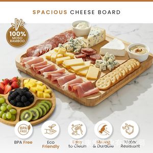 Plateau à fromage en bambou Aircover avec couverts et plateau à fruits, plateau de service portable pour la cuisine et les fêtes - Product Image 4
