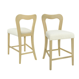 Oe Home Lot de 2 tabourets de comptoir en bois et tissu, sans accoudoirs, chaise de cuisine/salle à manger moderne, beige/vert/caramel, structure en bois d'hévéa - Product Image 2