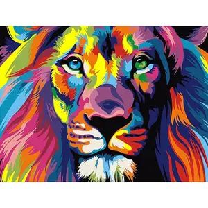 5D DIY Diamante Pintura Praça cheia Cor Animal Leão Tigre Ponto Cruz Mosaico Imagem Strass Diamante Bordado Decoração