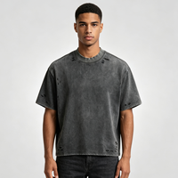 T-shirt en coton pour homme, coupe ample, effet vieilli, délavé à l'acide, personnalisable avec logo, style vintage, coupe carrée, t-shirt vierge pour homme