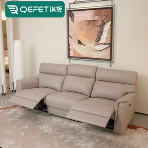 Sofá Reclinable Seccional Manual Moderno <span class=keywords><strong>de</strong></span> Cuero Genuino con Consola y <span class=keywords><strong>Mesa</strong></span> Plegable para Sala <span class=keywords><strong>de</strong></span> Estar - Product Image 2