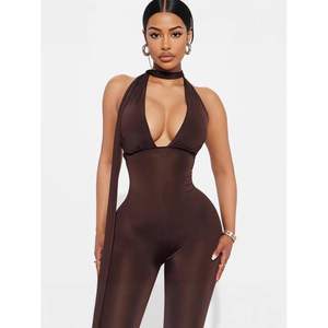 VOIKERDR Mono capri para mujer, estilo halter, sin espalda, sexy, para fiesta, ropa de club, sin costuras, transparente, de elastano y poliéster - Product Image 3