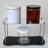 Pots Cosmétiques en Plastique PET Blanc avec Couvercle Coloré et Ligne Dorée pour Lotion, Beurre Corporel et Crème 250ml 300ml 500ml 800ml