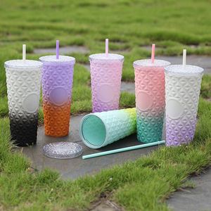 Venta al por mayor: Vaso de doble capa de 24 oz/710 ml estilo taza de cristal degradado con diseño de durián, taza creativa con pajita, ideal para regalo. - Product Image 2