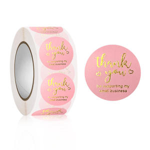 Autocollants de remerciement pour petites entreprises, étiquettes d'emballage personnalisées pour imprimante thermique, étiquettes adhésives en vinyle rose imperméables en rouleau, promotion - Product Image 2