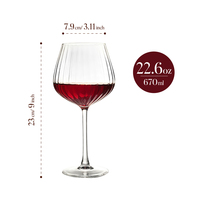 Verre à vin de Bourgogne côtelé de 670 ml (22,6 oz), cristal optique sans plomb de qualité supérieure, gobelet à vin rouge pour hôtel, restaurant, bar