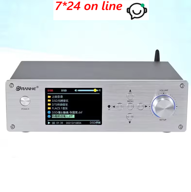 RH-202X Desktop HIFI Digital Music Player Dual ES9038Q2M DAC QCC5125 Bt 5.1 Decoding Music Turntable Support DSD256 DTS Decoding