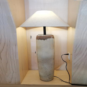 세라믹 테이블 램프 <span class=keywords><strong>LED</strong></span> 광원 화이트 린넨 램프 갓 호텔 장식용 침실 데스크 램프 - Product Image 6