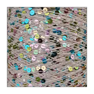 Hilo de lentejuelas para tejer a mano, Paillette con hilo de algodón, 6mm + 3mm, hecho en China, Instagram, gran oferta