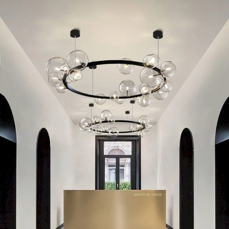 현대 LED 유리 공 긴 크기 펜던트 램프 식당 바 레스토랑 커피 숍 사무실 홈 장식 매달려 빛