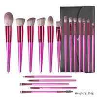 Ensemble de 15 pinceaux de maquillage professionnels de qualité supérieure, manche en plastique, poils synthétiques, pinceau plat, format voyage, pour