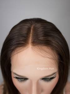 Nouvelle perruque en dentelle sans couture entièrement nouée à la main, cheveux européens Remy alignés sur les cuticules, blond foncé avec mèches, pour femmes souffrant de perte de cheveux - Product Image 3