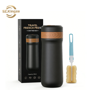 Cafetière à piston en acier inoxydable personnalisée Kingze de 320 ml, isolée sous vide, tasse à café de voyage pour l'extérieur, pour une utilisation en voiture - Product Image 1