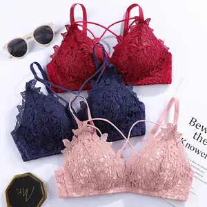 Women Wire Free Thin 32-38AB Cup Cute Embroidered Floral Sexy Push Up Bra Lace Brassiere