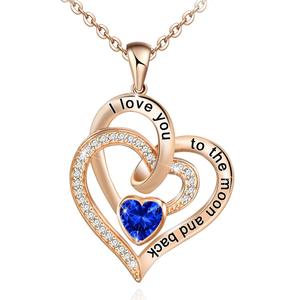 Collar de cristal con forma de corazón para mujer, colgante con doble Corazón de circonia cúbica, piedra de nacimiento, regalo del Día de la madre - Product Image 4