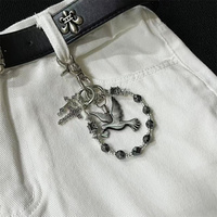 Charmes perles avec croix/Pigeon pendentif porte-clés pour hommes/femmes concepteur quotidien Cool porte-clés taille sac accessoires bijoux à la mode