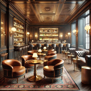Asientos Modulares de Cuero Marrón con Cojines Decorativos y Mesas de Madera Maciza para un Gastropub o Lounge de Cócteles Moderno - Product Image 4