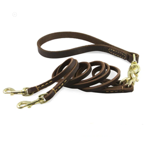 Laisse en cuir double face pour chien, pour 2 animaux simultanément, anti-emmêlement, pour l'entraînement des petits chiens - Product Image 2