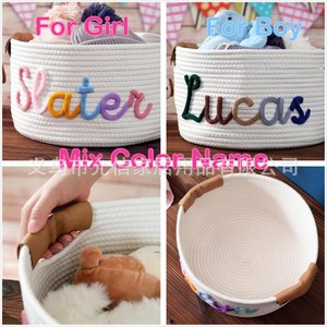 Cesta de almacenamiento de nombre de bricolaje moderna más vendida de Esty para niños, organizador de escritorio de cuerda de algodón, tela con mango de cuero extraíble - Product Image 3