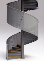 Escalier en spirale rectangulaire en fer forgé, rampe en pvc, modèle de structure d'escalier en spirale de maison, m