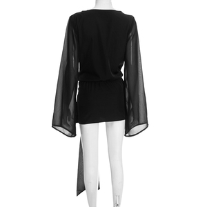 Viviblook D25DS425 robes pour femmes automne nouveau Floral cravate teinture imprimé col oscillant manches longues cloche Mini robe - Product Image 3