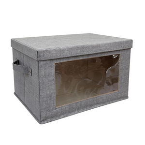 Clothing Organizer <b>Storage</b> <b>Box</b> With Lid Gray Rectangle Foldable Large Capacity Household Wardrobe Dustproof - Product Image 5
