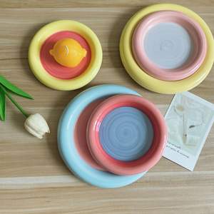 Assiette ronde en céramique Assiette de nourriture occidentale à bords épais Steak créatif Vaisselle nordique Assiette en céramique Plat principal Ustensiles de cuisine - Product Image 3