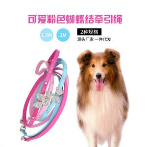 Laisse pour chien en PU rose avec nœud papillon et motif cœur, décorée d'un foulard, pour petits chiens - Laisse de traction anti-perte - Product Image 5
