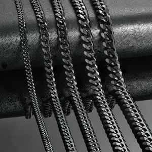 Chaînes cubaines classiques en acier inoxydable noir de 3,6 mm/5 mm/6 mm/7 mm/8 mm pour hommes et garçons, collier épais de 14 à 30 pouces - Product Image 1