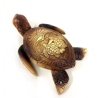 Statue de tortue en bois de résine hawaïenne sculptée à la main, tortue tropicale nautique océanique côtière, décoration intérieure