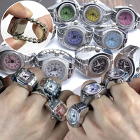 Mini montre à quartz tendance, bagues de doigt pour hommes et femmes, bracelet élastique, style punk gothique, bague romaine pour couple, bijou cadeau
