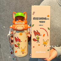 Bouteille Isotherme Disney en Acier Inoxydable avec Paille, Couvercle et Cordon pour Enfants, Idéale pour l'École et Comme Cadeau