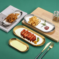 Metalen dienblad Roestvrijstalen plaat Ovale taart Fruit Dessertborden Westerse steakbord Rechthoekige snackborden Sieradenopbergbakje