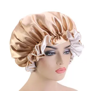 Satin Bonnet Custom Print Logo Shower Cap Night Sleep Cap Hair Cover Designer Bonnet For Women Adult