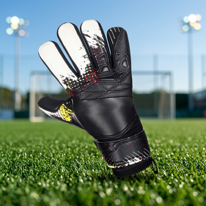 Custom Design Black Full Finger Soccer Goalkeeper <b>Glove</b> with 4mm German Latex and with Emboss on back - Product Image 6